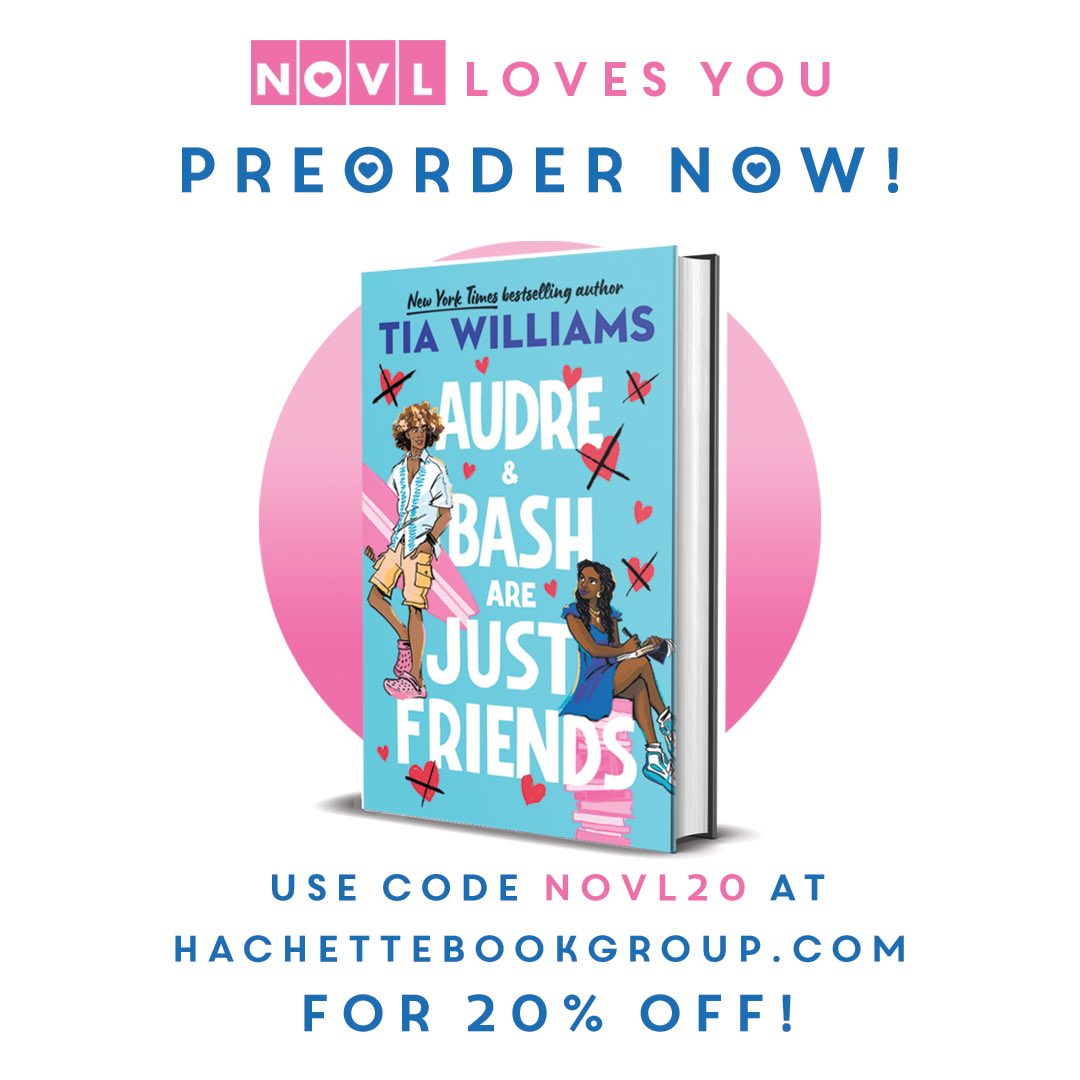 If you’ve read SEVEN DAYS IN JUNE, you know Audre as Eva’s 12-year-old daughter. Now, she’s 16 and starting in her own YA romcom! AUDRE &amp; BASH ARE JUST FRIENDS debuts in May…but preorder now w/this discount code!! 🥳 Link here: hachettebookgroup.com/titles/tia-wil…