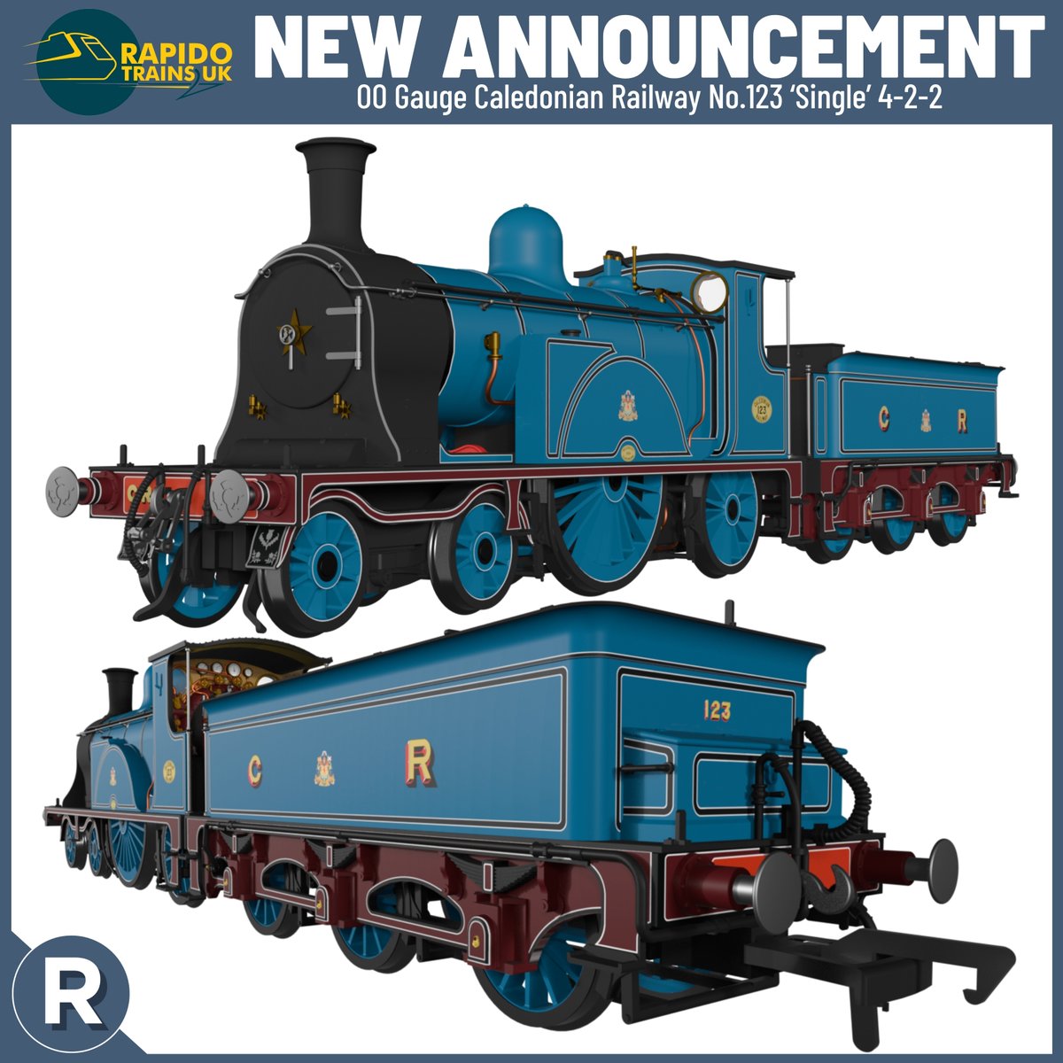 🚂The first of 3 announcements today from Rapido - the Caledonian 'Single'! This gorgeous Scottish loco finally gets the high detail treatment in OO Gauge - with four CR, LMS and BR liveries expected. Pre-order now from £212.45: tinyurl.com/4jej3ccw