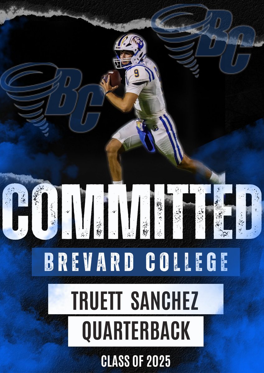 After a long recruiting process I’m blessed to announce I am officially committed to <a href="/BrevardF5/">BC Football 🌪</a> thank you coaches for this opportunity. Let’s get after it!! <a href="/ZDysert0530/">Zac Dysert</a> <a href="/CoachKhayat/">Coach Khayat</a> <a href="/taylordj14/">Coach David “DJ” Taylor</a> <a href="/ThebigU/">Brandon Unangst</a> <a href="/chrishatch00/">Coach Hatch</a> 

<a href="/coach_mullinnix/">Jordan Mullinnix</a> <a href="/BChristenson_OC/">Blake Christenson</a> <a href="/CoachN_4Christ/">Billy Mathis</a>
