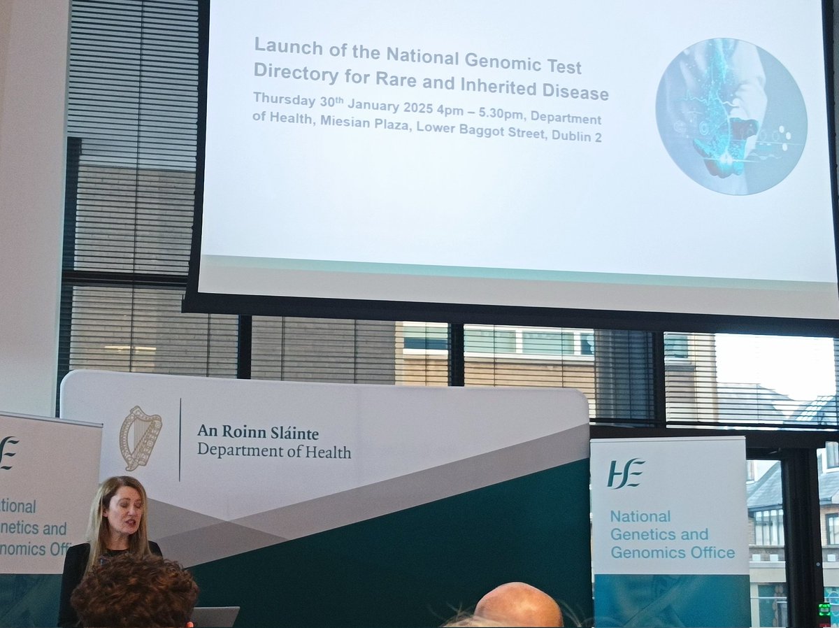 Rare Diseases Ireland (@rarediseasesie) on Twitter photo Delighted to be at launch of National Genomic Test Directory for Rare & Inherited Diseases. A significant step forward for equitable access to diagnosis & care.
<a href="/avrilbdaly/">Avril Daly 💚</a> speaking on behalf of PLWRD on the importance of this initiative.
Thanks to NGGO!👏👏
<a href="/CMOIreland/">Chief Medical Officer</a> <a href="/CcoHse/">Dr Colm Henry, CCO HSE Ireland</a> Delighted to be at launch of National Genomic Test Directory for Rare & Inherited Diseases. A significant step forward for equitable access to diagnosis & care.
<a href="/avrilbdaly/">Avril Daly 💚</a> speaking on behalf of PLWRD on the importance of this initiative.
Thanks to NGGO!👏👏
<a href="/CMOIreland/">Chief Medical Officer</a> <a href="/CcoHse/">Dr Colm Henry, CCO HSE Ireland</a>