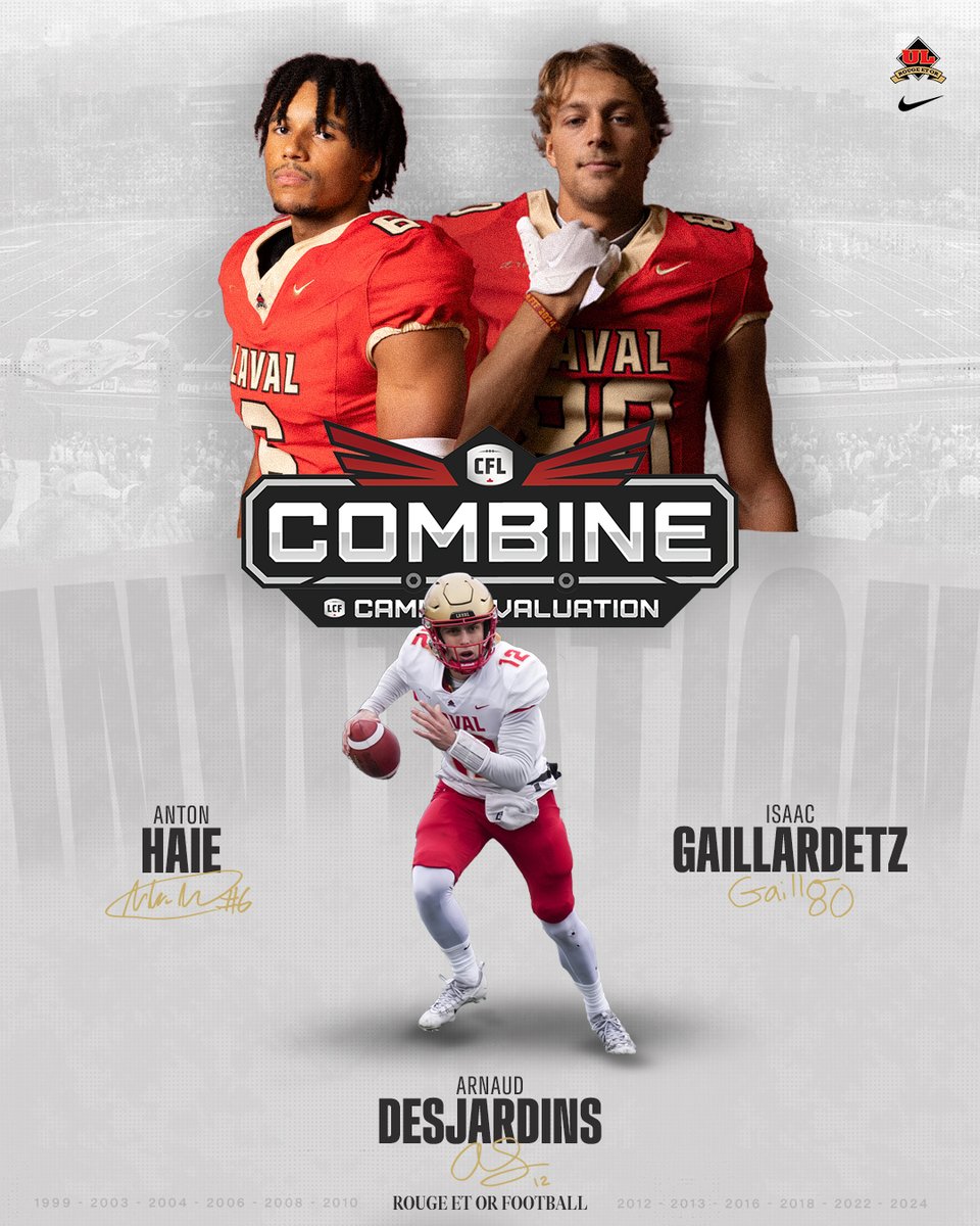 Trois joueurs du Rouge et Or invités au camp d'évaluation national de la <a href="/CFL/">CFL</a> !

Les détails : bit.ly/40BHLW2

#GoLaval