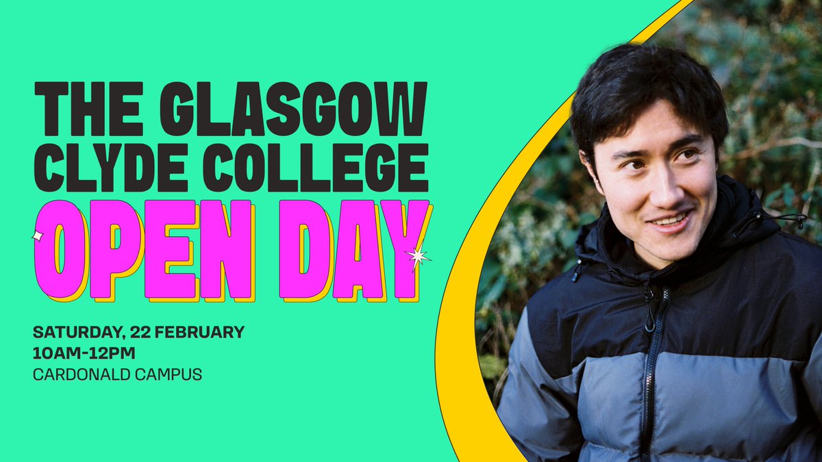 Glasgow_Clyde's tweet photo. Save the Date! Our next Open Day is happening on Saturday, 22 February at Cardonald Campus, 10am-12pm. Discover courses starting this August, meet our staff, and get a real feel for college life! Register now ๐https://t.co/E4x4k7rn8z
#OpenDay #AugustCourses #LifeChangingStuff https://t.co/PnmBOqEufI