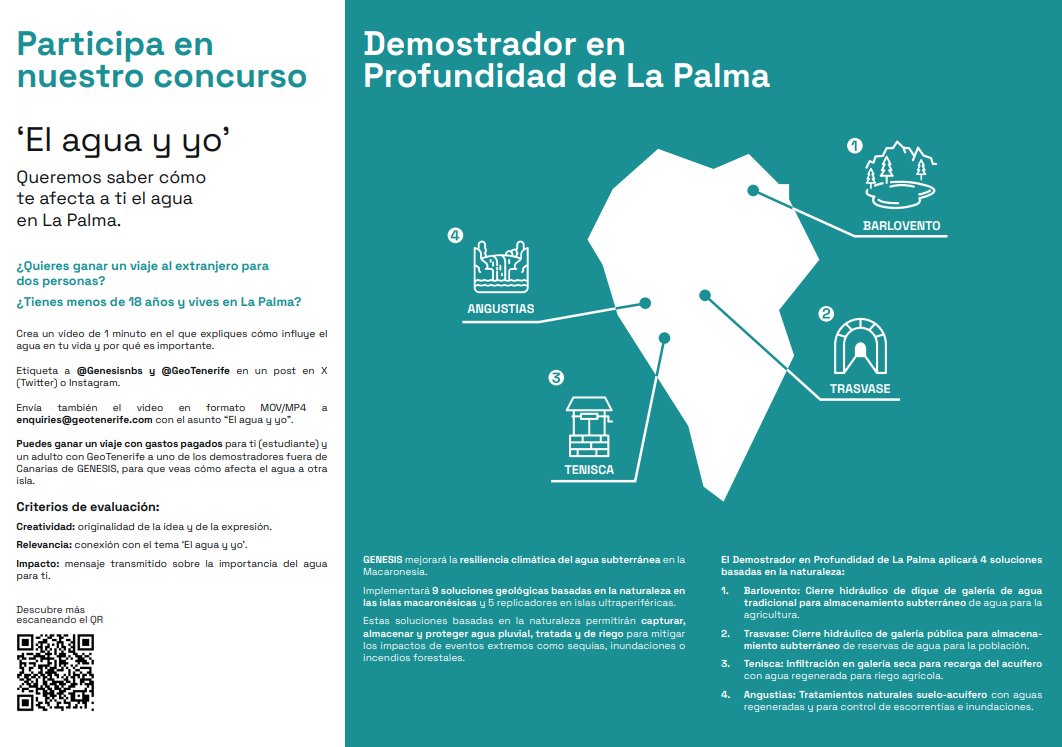 genesisnbs (@genesisnbs) on Twitter photo 📽️We are launching our first video contest for one of the demonstrators, La Palma! Feel free to participate if you follow the following requirements⛰️
Check the image below for more information, and visit <a href="/GeoTenerife/">GeoTenerife</a> website and ours to learn more!
genesisnbs.eu/el-agua-y-yo-s… 📽️We are launching our first video contest for one of the demonstrators, La Palma! Feel free to participate if you follow the following requirements⛰️
Check the image below for more information, and visit <a href="/GeoTenerife/">GeoTenerife</a> website and ours to learn more!
genesisnbs.eu/el-agua-y-yo-s…