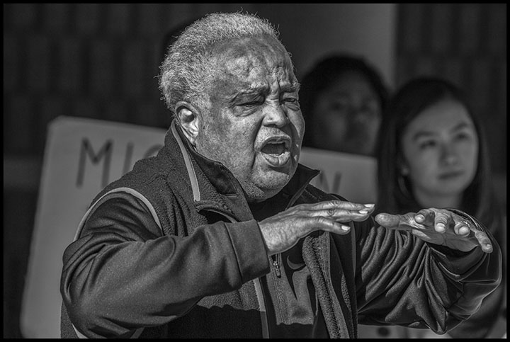 Civil rights icon Rev. Phil Lawson speaks against deportations as people of faith hold a vigil outside the Richmond Detention Center, where immigrants were incarcerated before being deported.  Rev. Lawson passed on January 28 at 92.  Phil Lawson, Presente!