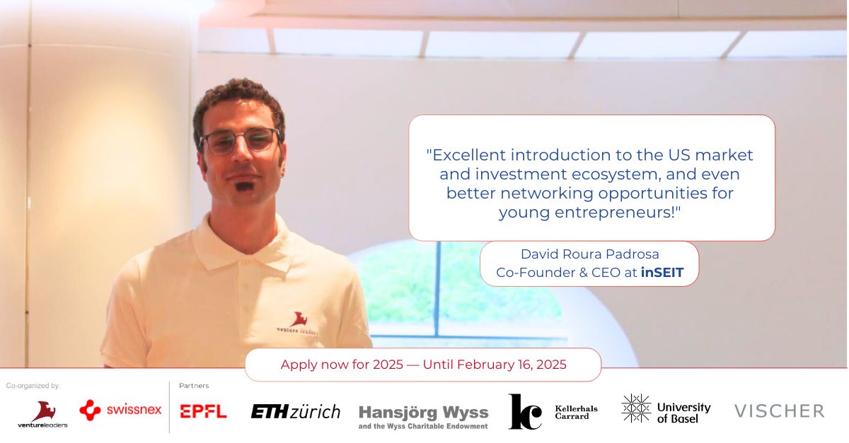 Venturelab (@venturelab_ch) on Twitter photo Biotech entrepreneurs - are you ready for the US market and investment ecosystem? Follow the success of founders like David Roura Padrosa, apply now for the Venture Leaders Biotech 2025 roadshow to Boston: venturelab.swiss/index.cfm?pageโฆ
Get the chance to be one of the 10 members of the Biotech entrepreneurs - are you ready for the US market and investment ecosystem? Follow the success of founders like David Roura Padrosa, apply now for the Venture Leaders Biotech 2025 roadshow to Boston: venturelab.swiss/index.cfm?pageโฆ
Get the chance to be one of the 10 members of the