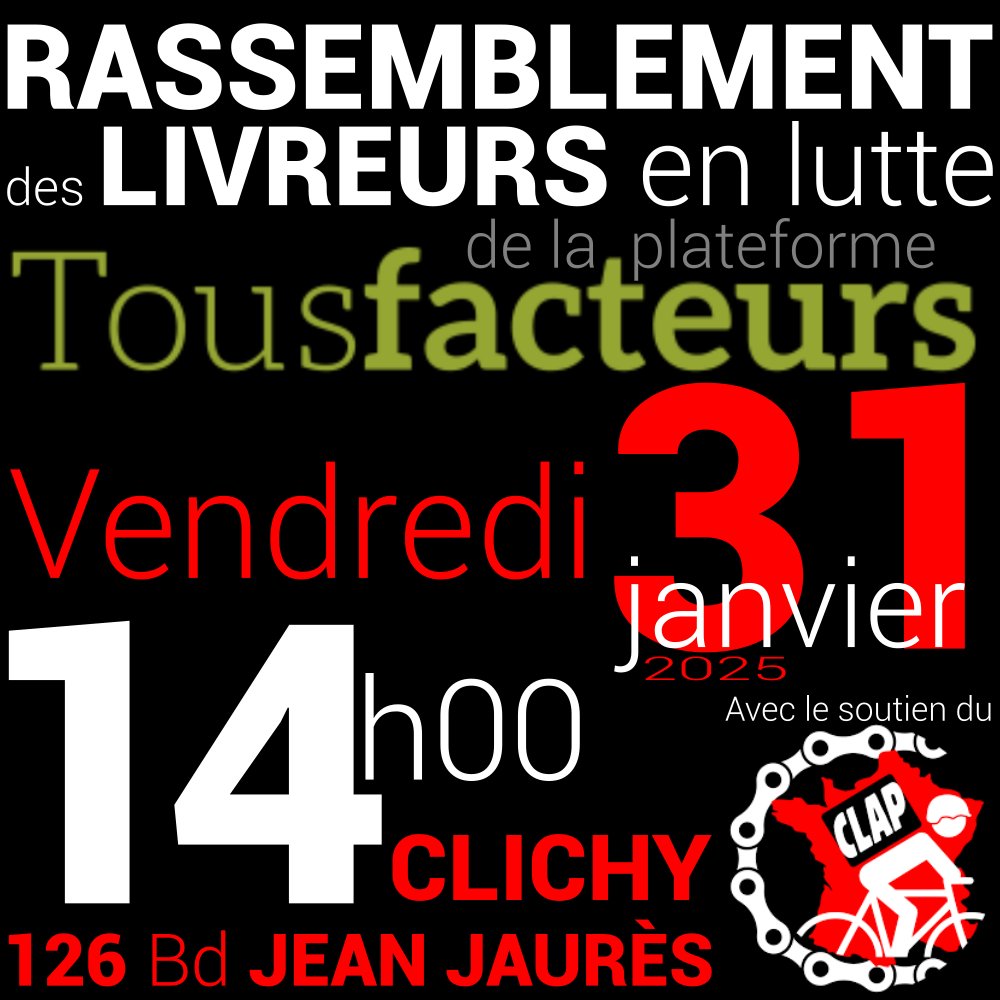 CLAP (@_clap75) on Twitter photo NOUVELLE ACTION des livreurs de la plateforme <a href="/tousfacteurs/">Tousfacteurs</a>
Devant leur dépôt dans l'attente d'une entrevue avec le grand patron parce que "FAUT QU'ON CAUSE"
L'occasion aussi d'une assemblée générale pour les futures actions.
Remontez le fil X du CLAP où tout est expliqué. NOUVELLE ACTION des livreurs de la plateforme <a href="/tousfacteurs/">Tousfacteurs</a>
Devant leur dépôt dans l'attente d'une entrevue avec le grand patron parce que "FAUT QU'ON CAUSE"
L'occasion aussi d'une assemblée générale pour les futures actions.
Remontez le fil X du CLAP où tout est expliqué.
