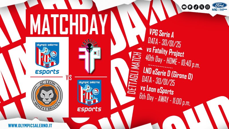 🔜 #Today

<a href="/VPGItaly/">VPG Italy 🇮🇹</a> [Serie A]
🗓 40th Day 🏠
🆚 <a href="/FatalityProClub/">Fatality Project</a>
⌚22:40

<a href="/LNDEsport1/">LND Esport</a> [eSerie D]
👥 Girone D
🗓 6th Day ✈️
🆚 <a href="/TEAMLIONpro/">LEON ESPORTS official team AC LEON MONZA & BRIANZA</a>
⌚ 23:00

#GoOSE ⚪🔴