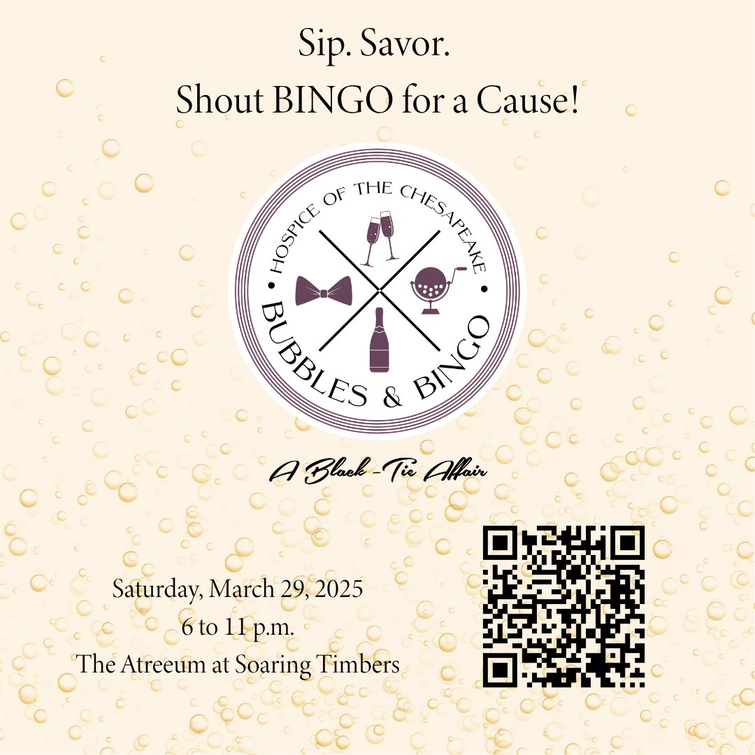 Get ready for B-I-N-G-O like you’ve never experienced before!  Bubbles &amp; Bingo is a black-tie affair that includes cocktails, champagne, and gourmet dining followed by 5 exciting Bingo games with incredible luxury prizes for the winners! #bubblesandbingo hospicechesapeake.org/bubbles-bingo/