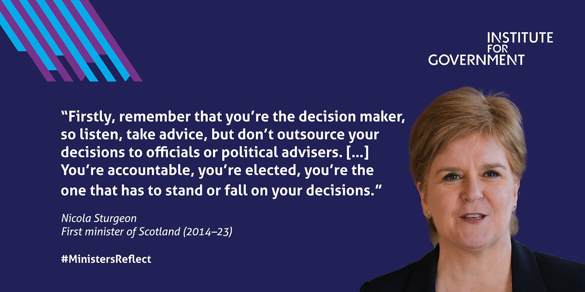 instituteforgov's tweet photo. "You're the one that has to stand or fall on your decisions."

Tomorrow we'll be launching our latest #MinistersReflect interviews with former Scottish and Welsh ministers - including @NicolaSturgeon, @HumzaYousaf and @MarkDrakeford https://t.co/xVDSB1YTCL https://t.co/bpYE4Q1sO3