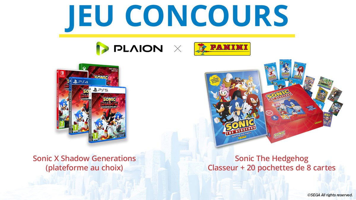 PLAION_FR's tweet image. 🎁 Jeu concours 🎁

Foncez à toute allure avec Sonic et gagnez des supers lots !

Pour participer :
✅ Follow @PLAION_FR et @Panini_fr
🔁 RT ce post
✍️ Commentez la plateforme de votre choix (PS5, PS4, Xbox ou Switch)

1 gagnant
TAS le 13/02