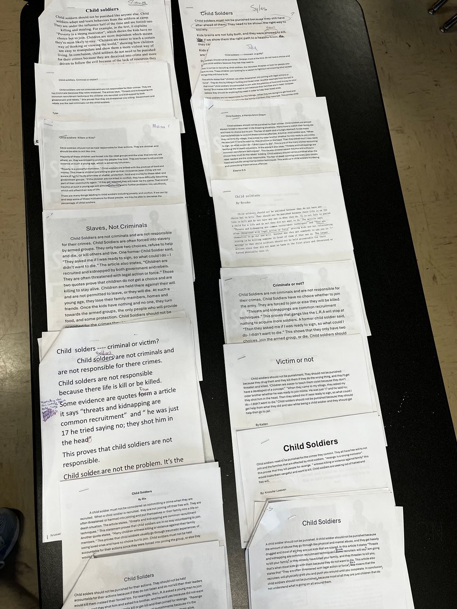 Critical thinking, Social Studies concepts, ELA structured paragraph writing, and peer editing skills were all used by our 9s to create their latest writing samples.