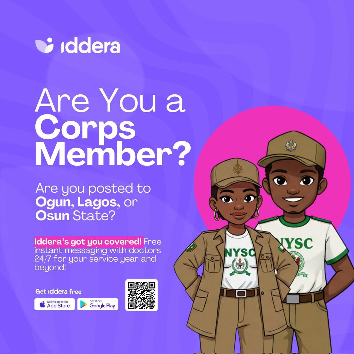 Are you a serving corps member? 🚶‍♀️🚶‍♂️ 
Posted to Ogun, Lagos, or Osun State? 

🎉 Iddera is coming to your orientation camp! 

Here’s how you can win amazing freebies: 
✅ Download the Iddera App and create your profile. 
✅ Invite as many friends as you can using your referral