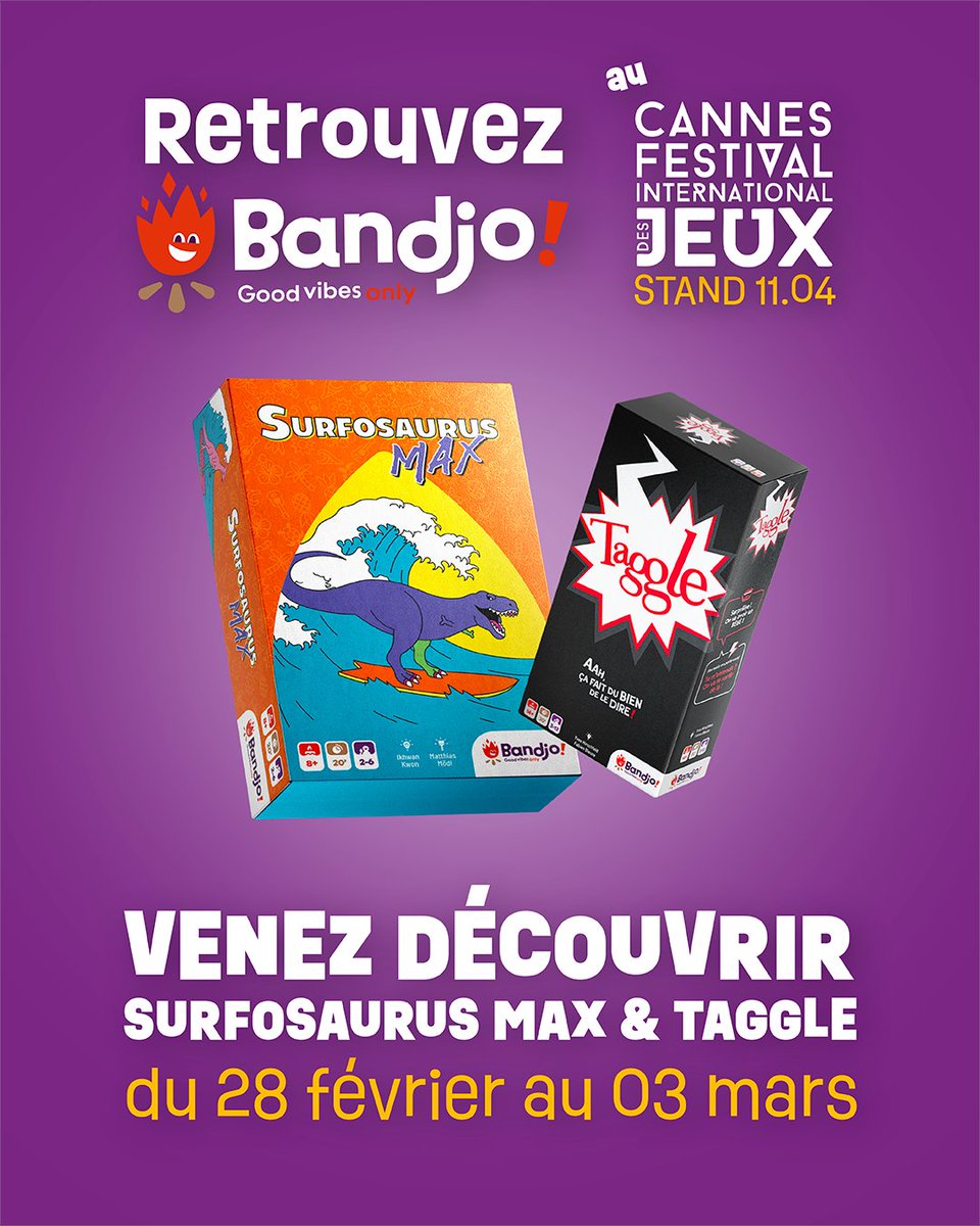 Bandjo (@bandjogames) on Twitter photo Du 28 février au 3 mars 2025, on sera au <a href="/fijcannes/">FESTIVAL DES JEUX</a> ! 🎉
📍 Passez nous voir sur le stand 11.04 pour découvrir nos jeux 100% Good Vibes Only 😎
#jds #fij #jeux Du 28 février au 3 mars 2025, on sera au <a href="/fijcannes/">FESTIVAL DES JEUX</a> ! 🎉
📍 Passez nous voir sur le stand 11.04 pour découvrir nos jeux 100% Good Vibes Only 😎
#jds #fij #jeux