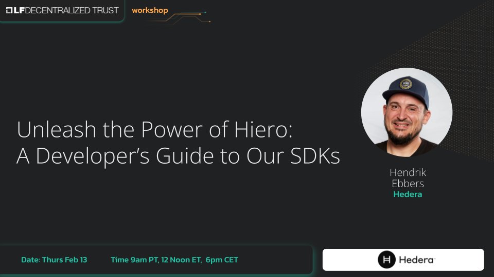 lfdecentralized's tweet image. On Thursday Feb 13th at 9amPT/Noon ET/6pm CET, join the Hiero community for &quot;Unleash the Power of Hiero: A Developer’s Guide to Our SDKs &quot;

Registration:  hubs.la/Q031VRFy0

Wiki: hubs.la/Q031VS1L0

#Hiero #DLT #javascript #rust #go #DLT #smartContracts