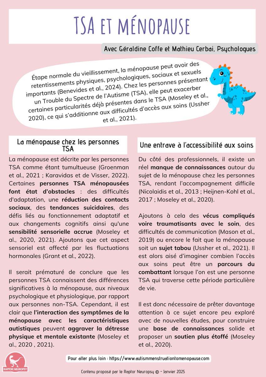 Géraldine et Mathieu évoquent aujourd’hui les thématiques du TSA et de la ménopause. 

Bonne lecture 🦕

buff.ly/3RR6PWr