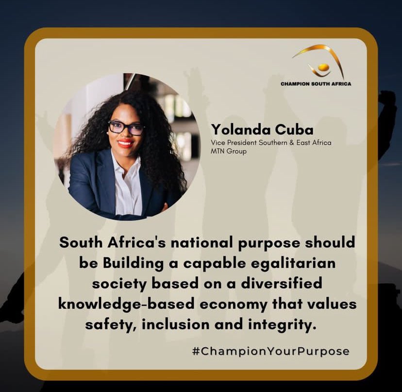 ChampionSouthAfrica (@championsafrica) on Twitter photo “South Africa’s national purpose should be building a capable egalitarian society based on a diversified knowledge-based economy that values safety, inclusion and integrity.” <a href="/Yolandacuba/">Yolanda Cuba🌍</a> @mtnza
@ashrafgarda
#NationalPurpose
#ChampionSouthAfrica🏆🇿🇦
#BuildChampions “South Africa’s national purpose should be building a capable egalitarian society based on a diversified knowledge-based economy that values safety, inclusion and integrity.” <a href="/Yolandacuba/">Yolanda Cuba🌍</a> @mtnza
@ashrafgarda
#NationalPurpose
#ChampionSouthAfrica🏆🇿🇦
#BuildChampions
