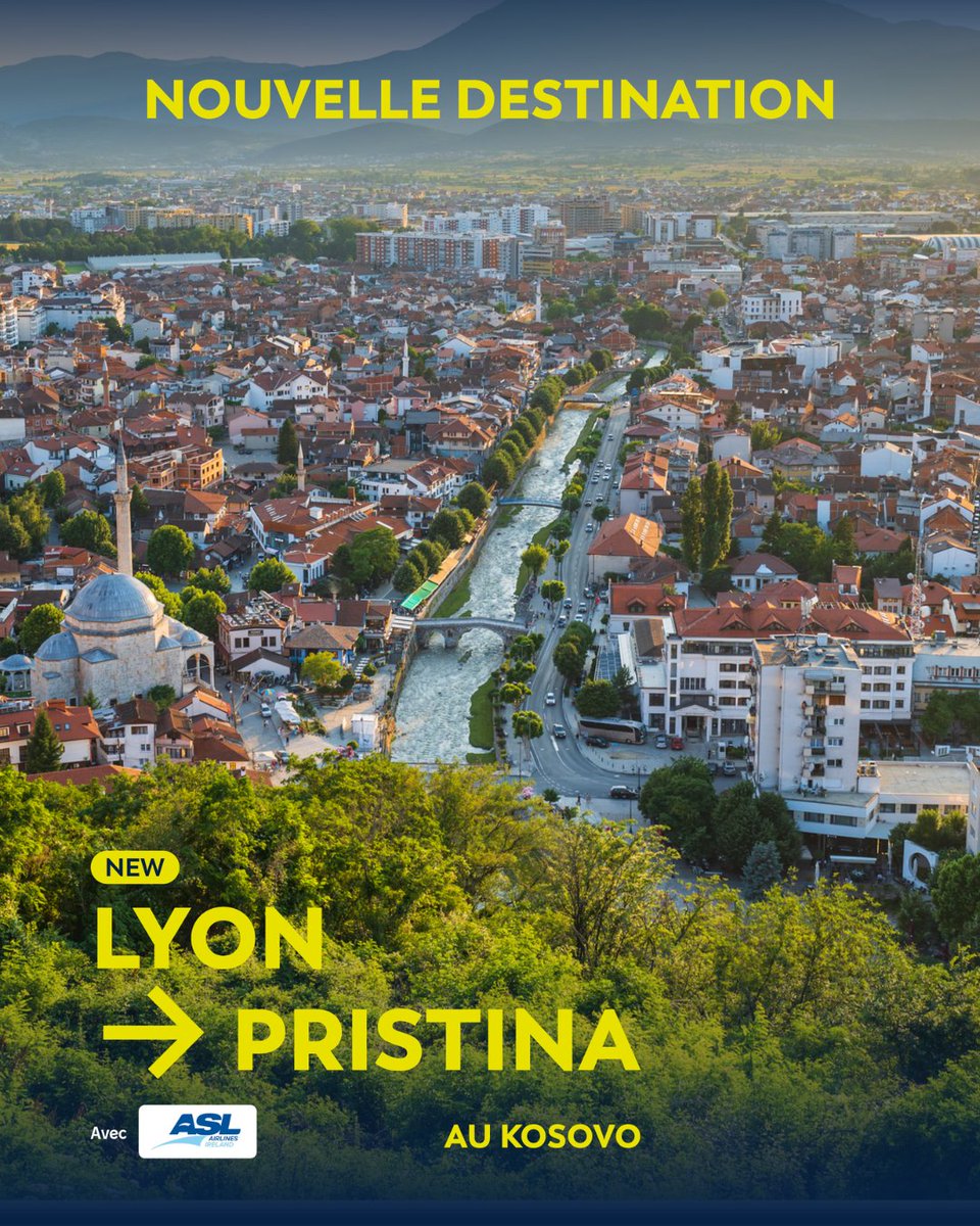 Direction le Kosovo avec la compagnie française ASL Airlines ! 🇽🇰✈️

À partir du 3 juillet 2025, décollez de Lyon vers Pristina, avec un vol par semaine, tous les jeudis.

 ✈️ Infos et réservations : lyonaeroports.com/vols-et-destin…

@vinciairports
 #FlyFromLyon #Kosovo