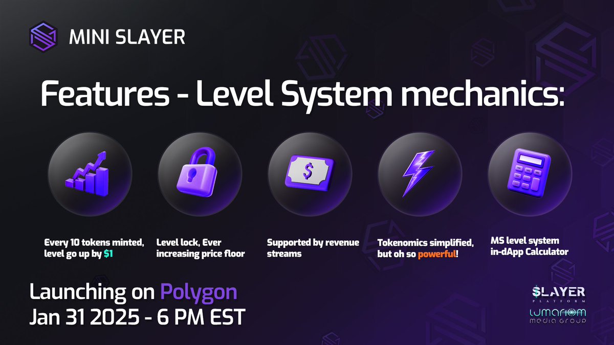 Prepare for the #MiniSlayer Launch on 1/31/2025 - THIS FRIDAY 6 PM EST!

- MS Telegram: t.me/+4-mf8RLW6UYxZ…
- LMG Discord: discord.gg/2ndKVN4RYz

👇Here's the rules for the External Airdrop:
1. They must Follow Slayer Platform on X

2. They must join the Mini Slayer