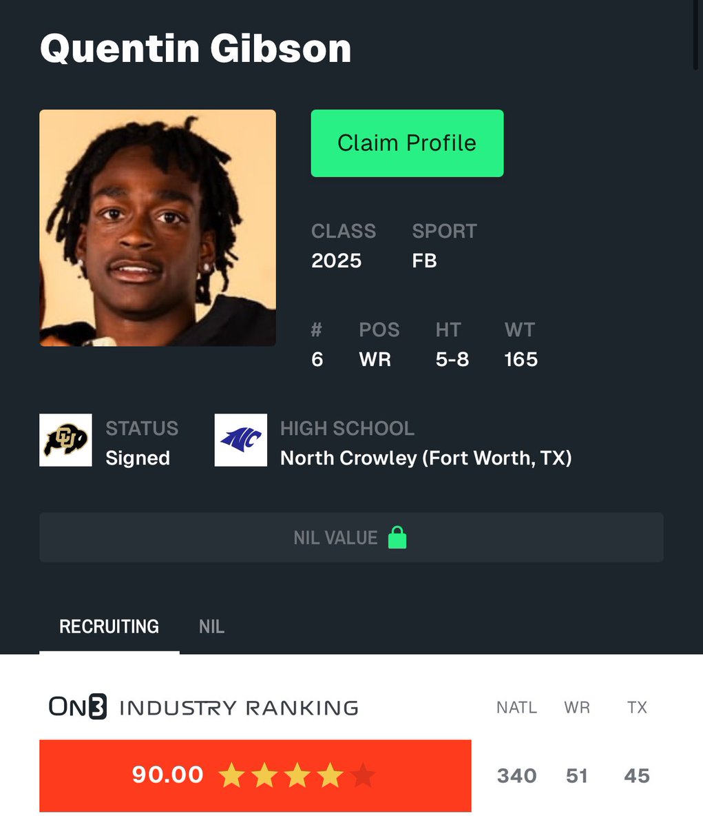 GUCCE🦬🐦⬛ (@guccecu) on Twitter photo Colorado WR Quentin Gibson is now a 4⭐️ in the 2025 class🔥🦬 <a href="/Qfor6ix/">Quentin Gibson</a> #SkoBuffs #TieYoCleats Colorado WR Quentin Gibson is now a 4⭐️ in the 2025 class🔥🦬 <a href="/Qfor6ix/">Quentin Gibson</a> #SkoBuffs #TieYoCleats