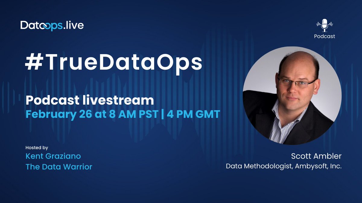 scottwambler's tweet image. Data peeps: @KentGraziano and I will be sharing ideas about #dataops on his #TrueDataOps podcast on February 26th.  Should be some great insights shared, worst case we&apos;ll have some good laughs. linkedin.com/events/7282891…  #DevOps #data