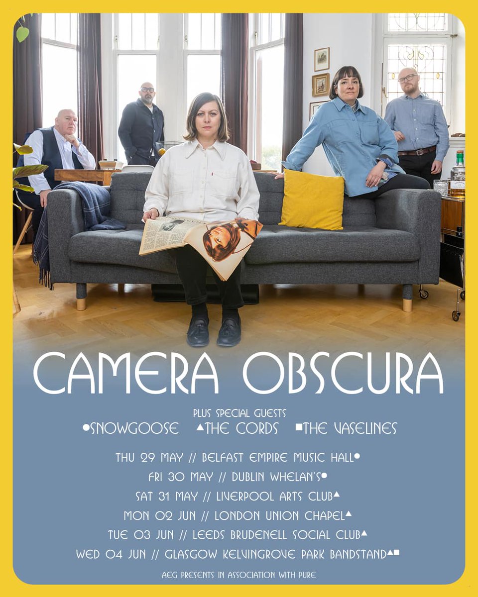 Stereoboard (@stereoboard) on Twitter photo Woohoo! Cult indie-pop band <a href="/Camera_Obscura_/">Camera_Obscura_</a> are hitting the road for a tour of the UK and Ireland this spring, wrapping up with a show at Glasgow's Kelvingrove Bandstand as part of the new Big Nights Out concert series!
Tickets are on sale now 📷 tinyurl.com/4vcxzkja Woohoo! Cult indie-pop band <a href="/Camera_Obscura_/">Camera_Obscura_</a> are hitting the road for a tour of the UK and Ireland this spring, wrapping up with a show at Glasgow's Kelvingrove Bandstand as part of the new Big Nights Out concert series!
Tickets are on sale now 📷 tinyurl.com/4vcxzkja