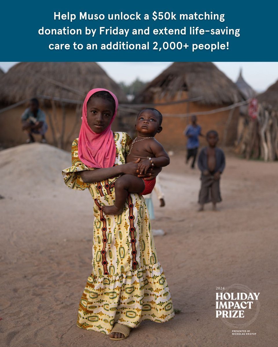 Help <a href="/musohealth/">Muso</a> unlock a $50,000 matching donation through <a href="/NickKristof/">Nicholas Kristof</a>'s #HolidayImpactPrize by TOMORROW to provide a full year of rapid, life-saving health care for an additional 2,000+ patients.  

🤝 Donate &amp; double your impact now: buff.ly/2WlDNQp