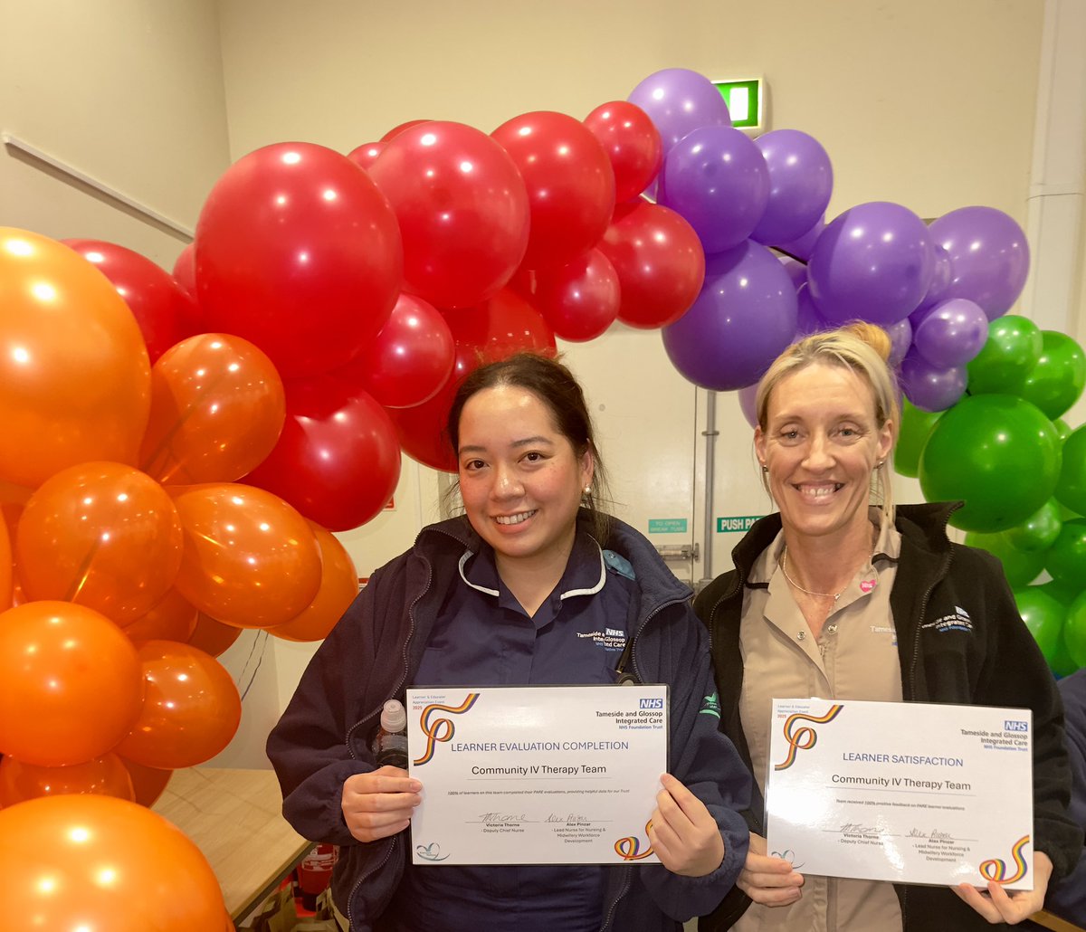 RNCamilleP's tweet photo. Learner and Educator Appreciation Event! The Community IV Team awarded for ‘Learner Satisfaction’ (100% positive feedback evaluation from learners) and ‘Learner Evaluation Completion’! 😍👏@HuytonKellie @amakepeace1 @emmaloufrain #IVteamTameside #CommunityNursing #Nursing https://t.co/vO9ztxUWUI