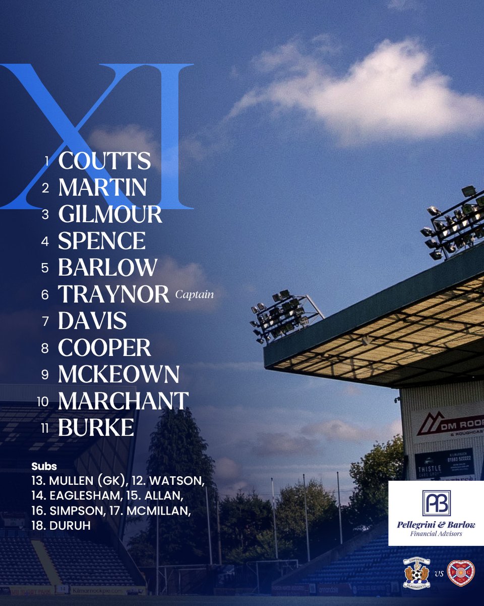 Tonight's Kilmarnock Under 18s XI against Hearts.

KO: 6pm, BBSP Rugby Park