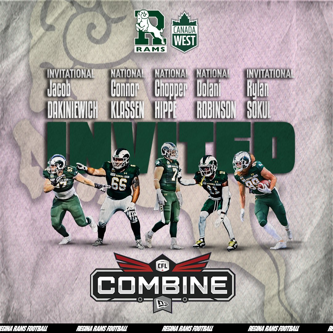 Five Rams will attending the CFL Combines this year.
National: Connor Klassen, Chopper Hippe &amp; Dolani Robinson
Invitational: Jacob Dakiniewich &amp; Rylan Sokul
Good luck gentlemen! 📷
<a href="/CFL/">CFL</a> 
#cflcombine2025 #ramsinthepros