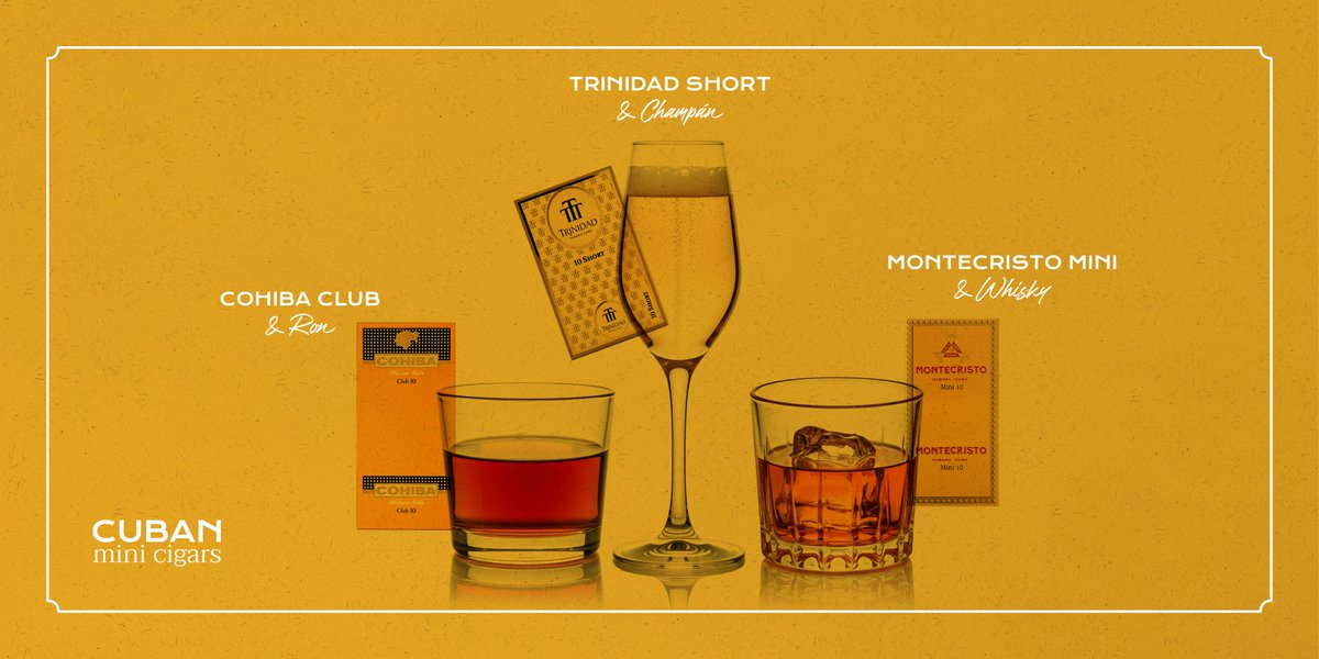 ¿Sabes cuál es el mini cubano que mejor le va a un buen ron? ¿Y a un champán o a un whisky? Aunque sabemos que para gustos, colores, te proponemos tres maridajes infalibles para convertir un momento mini en una experiencia que repetirás 👌 ow.ly/egIh50UQskc #CubanMiniCigars