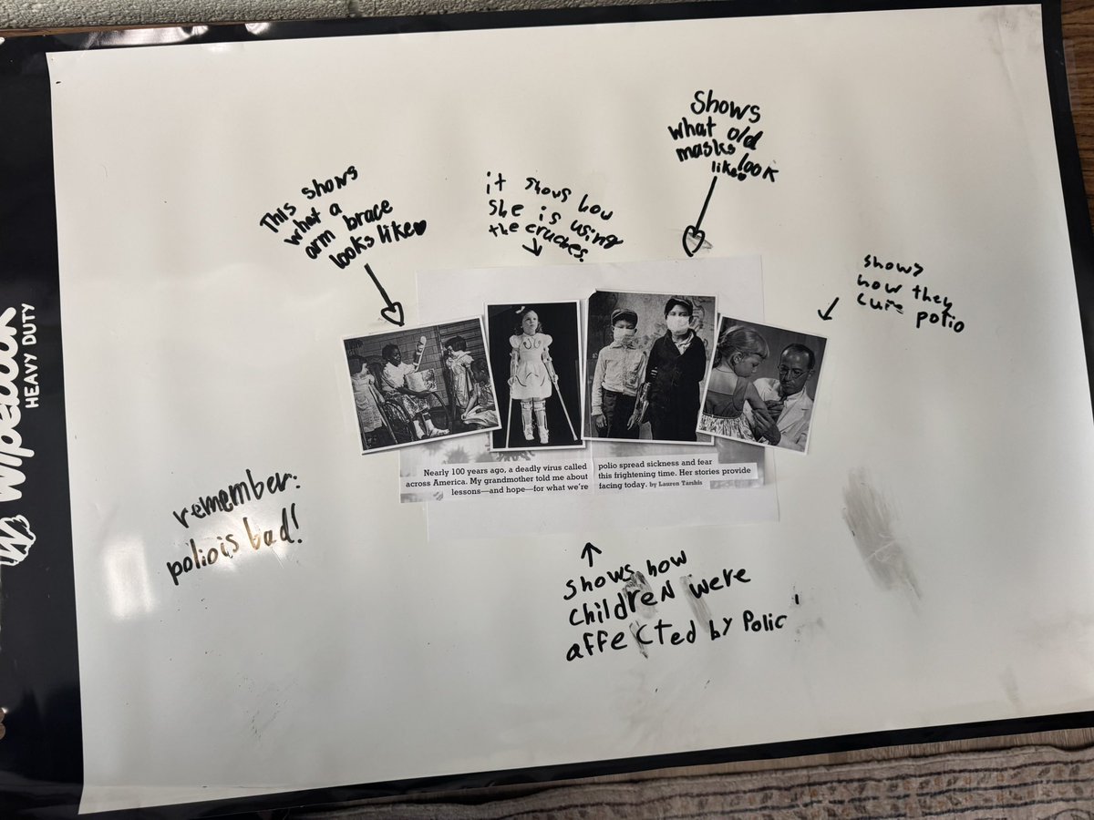 Exploring authors purpose today in 3rd grade! We read an interesting article about the polio outbreak, and then students used wipe books to write why they think the author included certain text features! Students did a great job “thinking like an author”!📚