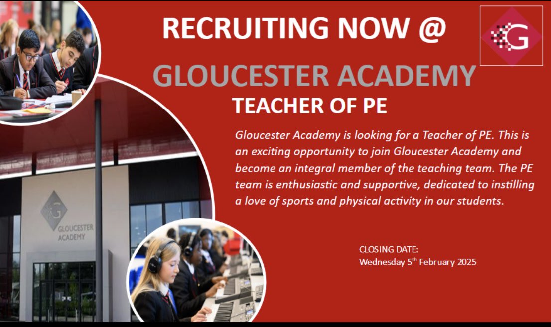 We are looking for a PE teacher who is committed to enhancing lives. Gloucester Academy is one of the most improved schools in the country. Come and see us in action #excellence