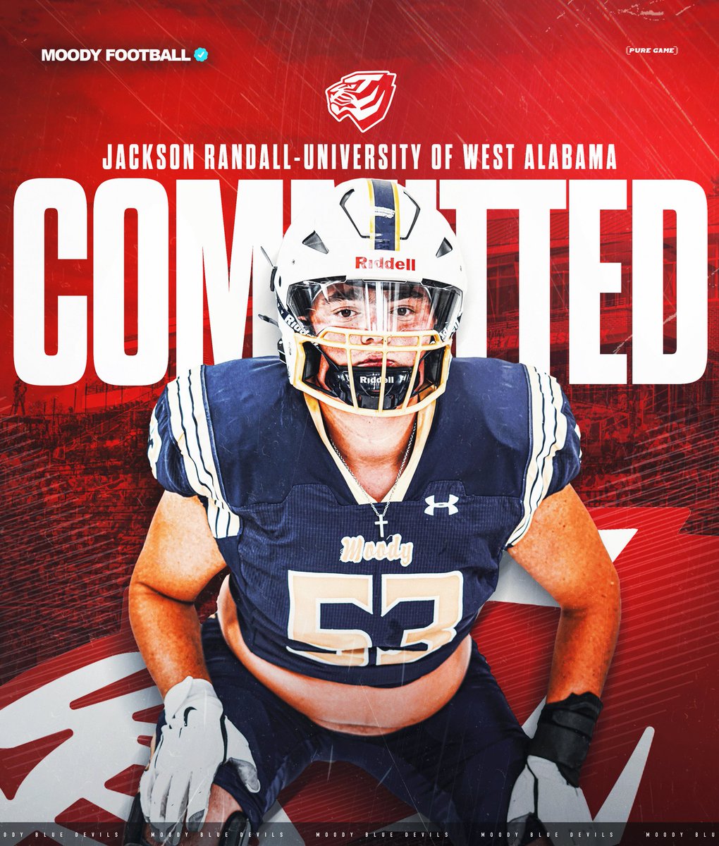 Moody Football (@moodyfball) on Twitter photo Congrats to <a href="/JDRandall53/">Jackson Randall</a> on his commitment to <a href="/uwa_football/">West Alabama FB</a>
#411Boys | #XLVIII | #MoodyFootball Congrats to <a href="/JDRandall53/">Jackson Randall</a> on his commitment to <a href="/uwa_football/">West Alabama FB</a>
#411Boys | #XLVIII | #MoodyFootball