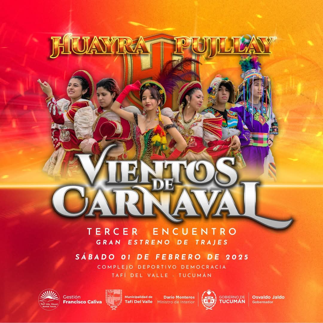 Vientos de Carnaval
Tercer encuentro, sábado 1º de febrero, Complejo Democracia, Tafí del vale
#festivales #tafidelvalle