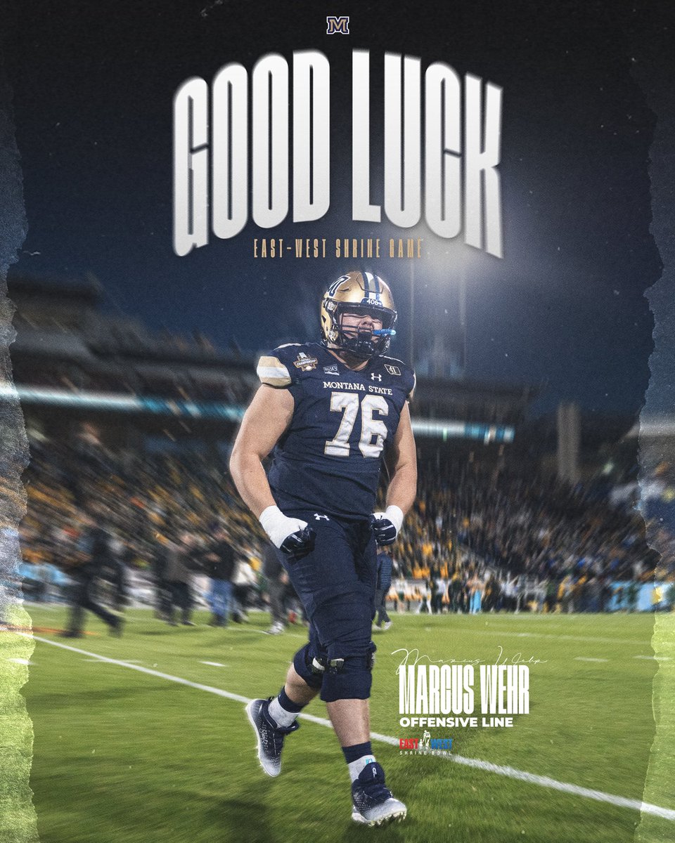 Montana State Football (@msubobcats_fb) on Twitter photo Good luck at the East-West Shrine Bowl <a href="/Marcus90Wehr/">Marcus Wehr</a> โผ๏ธ
<a href="/ShrineBowl/">East-West Shrine Bowl</a>
5 PM MT
NFL Network
#BobcatBuilt Good luck at the East-West Shrine Bowl <a href="/Marcus90Wehr/">Marcus Wehr</a> โผ๏ธ
<a href="/ShrineBowl/">East-West Shrine Bowl</a>
5 PM MT
NFL Network
#BobcatBuilt