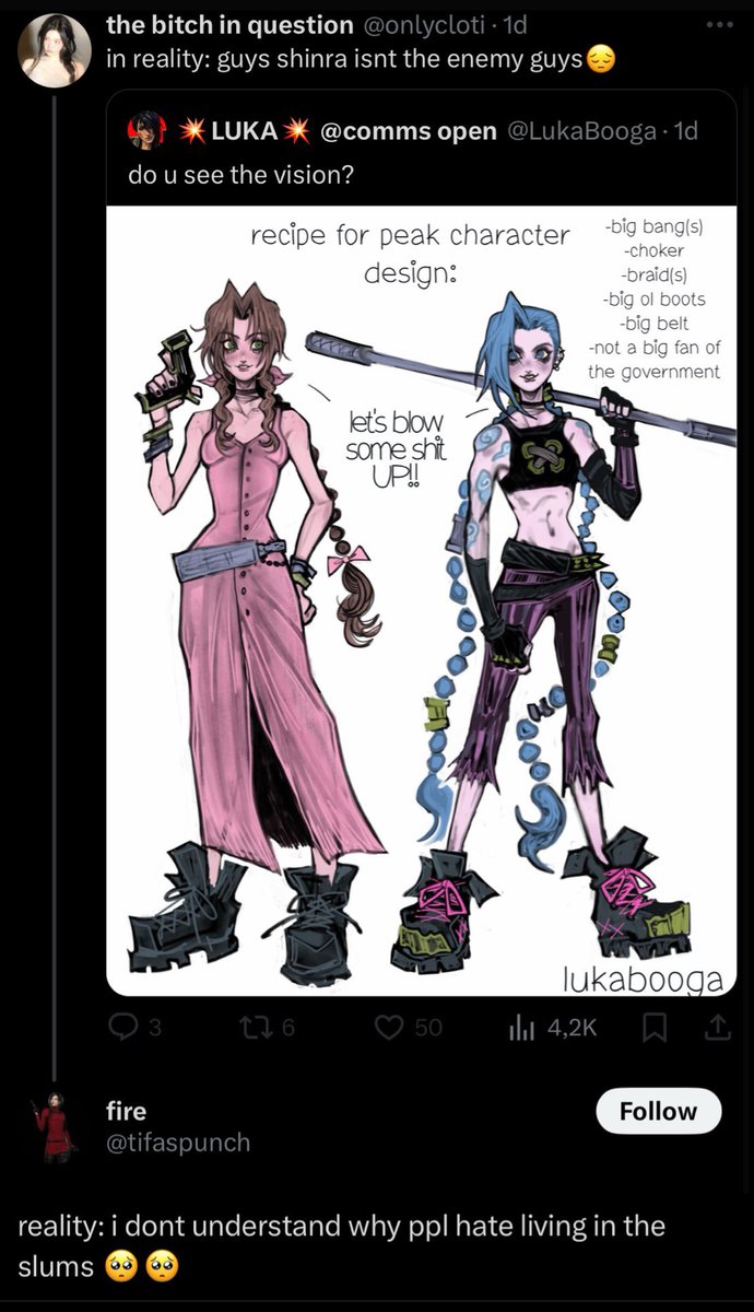 tifaspunch popping 3 veins at zack fair hate while this is their average aerith take