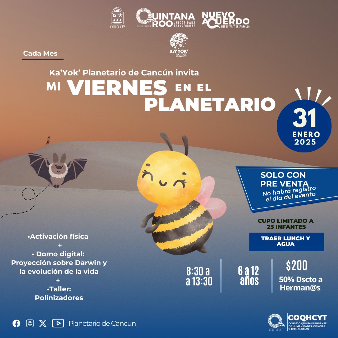Ka'Yok' Planetario de Cancún (@planetariocun) on Twitter photo Para esos días de primarias sin clases MI VIERNES EN EL PLANETARIO - Hoy jueves estará la taquilla abierta hasta 10 pm para que tus peques no se queden sin venir. Solo con preventa.
<a href="/VivoEnCancun/">Vivo en Cancún 🏖️</a> <a href="/Lizzysa/">Lizzy Santoyo</a> <a href="/PorqueAmoCancun/">🏝 Porque yo amo a Cancún y sus alrededores 🏝</a>
<a href="/DonLimon/">J Pablo Torres Limón</a> Para esos días de primarias sin clases MI VIERNES EN EL PLANETARIO - Hoy jueves estará la taquilla abierta hasta 10 pm para que tus peques no se queden sin venir. Solo con preventa.
<a href="/VivoEnCancun/">Vivo en Cancún 🏖️</a> <a href="/Lizzysa/">Lizzy Santoyo</a> <a href="/PorqueAmoCancun/">🏝 Porque yo amo a Cancún y sus alrededores 🏝</a>
<a href="/DonLimon/">J Pablo Torres Limón</a>
