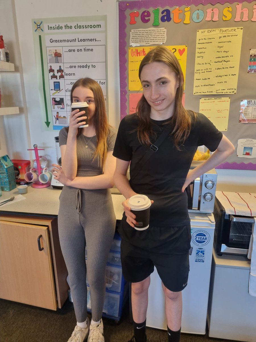 Billie &amp; Logan making coffee in pathways today <a href="/GracemountHigh/">Gracemount High</a>