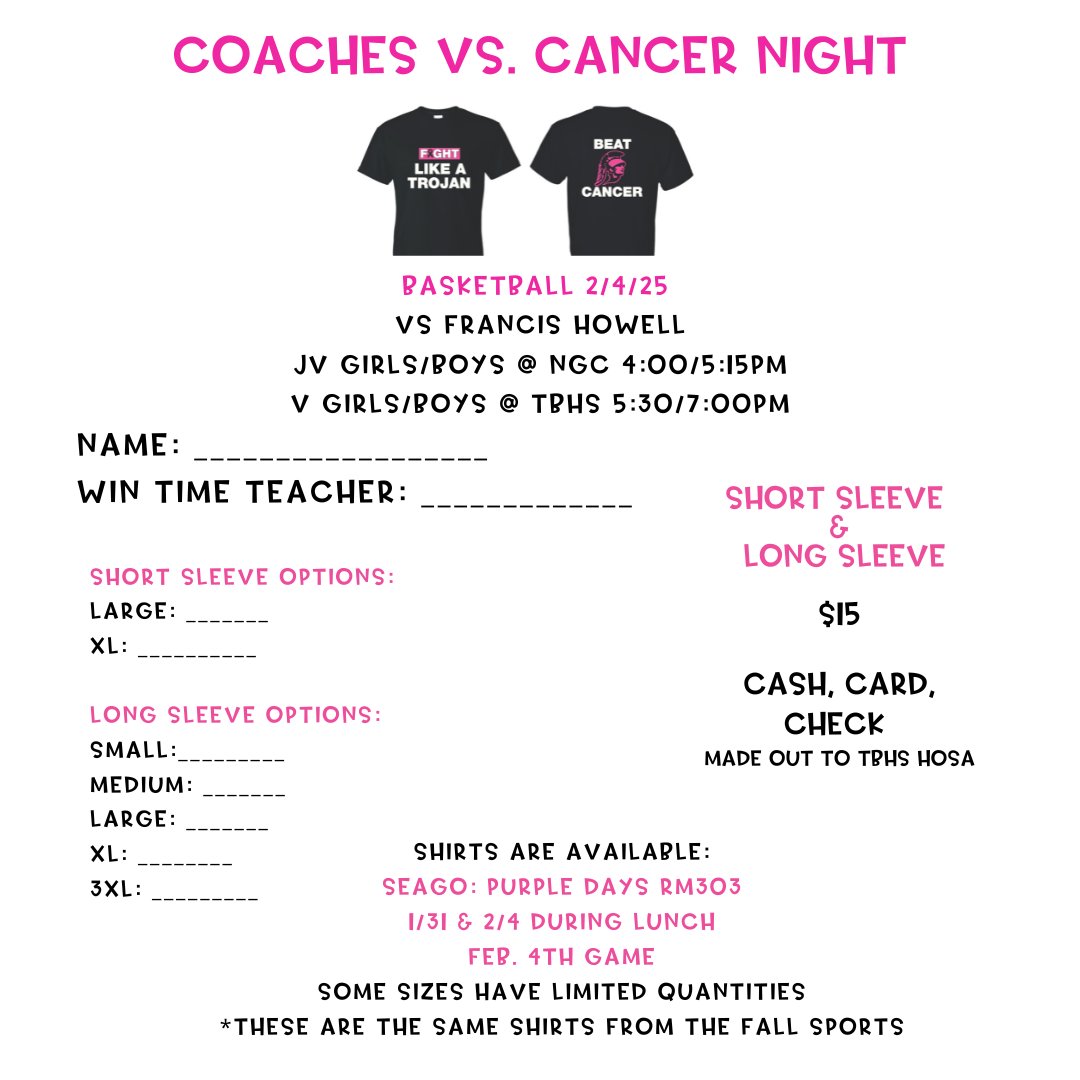 tbhshosa's tweet photo. 🏀Coaches vs. Cancer Night - 2/4/25! The boys & girls will take the court for an exciting night of basketball & support a great cause! Together, we can make a positive impact in the fight against cancer. #TrojansVsCancer #SupportACS https://t.co/oqblVb8CeP