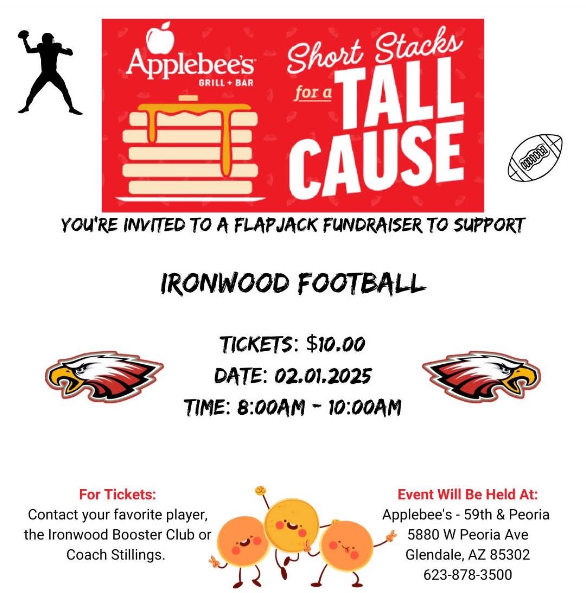 Please join us on Saturday for all you can eat pancakes! Purchase in advance from your favorite player or pay at the door. See you there!