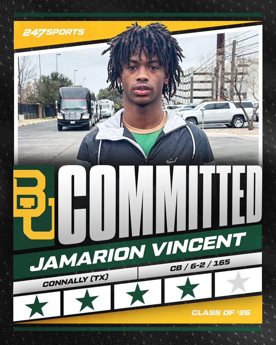 Four-star cornerback Jamarion Vincent has committed to Baylor over Texas and Kansas State.

Bears have now earned commitments from both of the Top247 Waco natives.

🔗: 247sports.com/college/baylor…