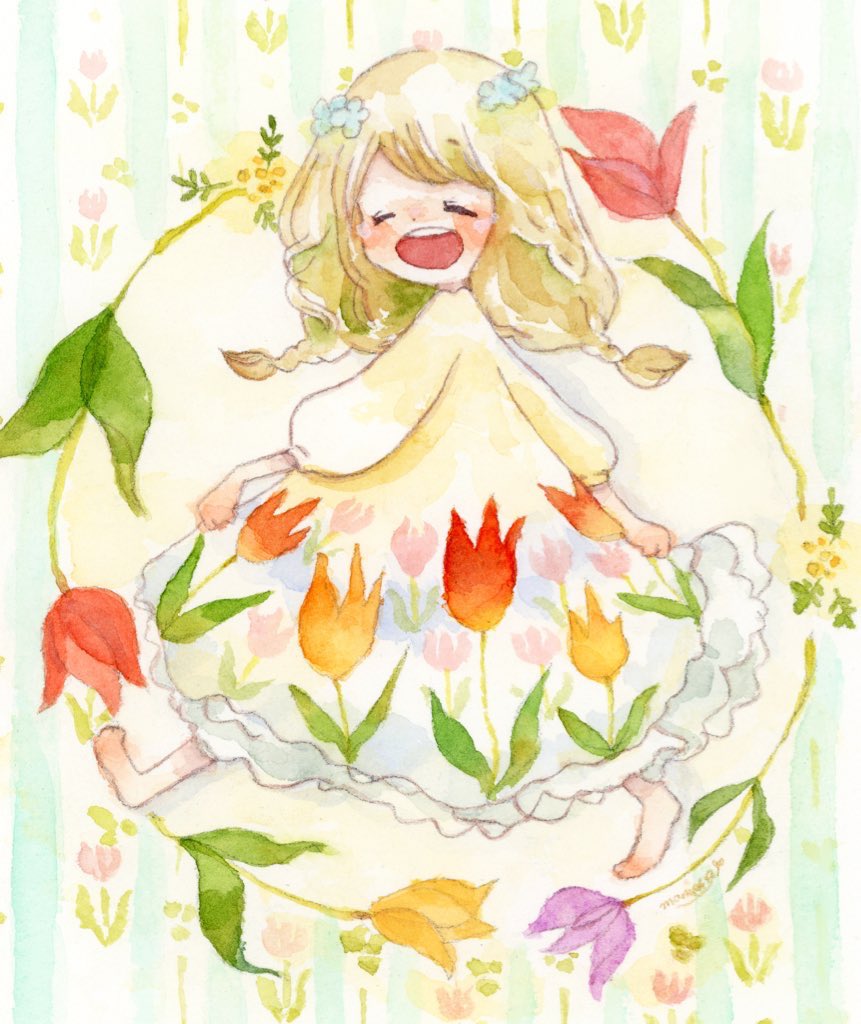 「#みんなのチューリップ作品が見たい 」|まめこ@笑顔の咲く展示会2023 3/29~4/3 銀座ミレージャギャラリー　今年も参加します♡のイラスト