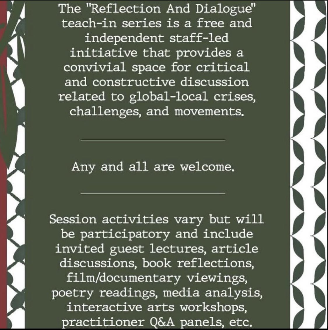 Our next RAD teach-in on Music as Resistance: Palestinian Singing and Culture with Reem Kalani. It will be on Thursday the 6th of February at 3.30pm in the first floor seminar room in Waterhouse Block J. See you there 🇵🇸🇵🇸