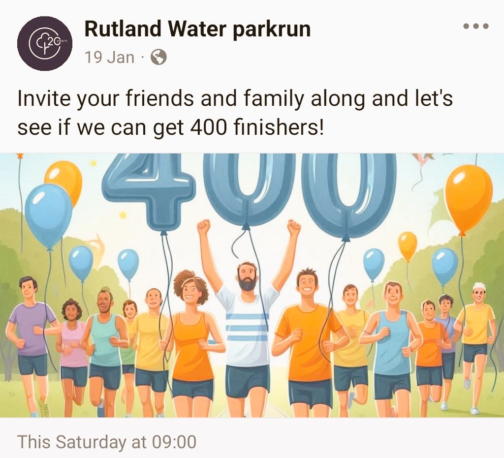 The 400th #RutlandWater #Parkrun this Saturday.  Will you turn up and help them reach 400 participants?