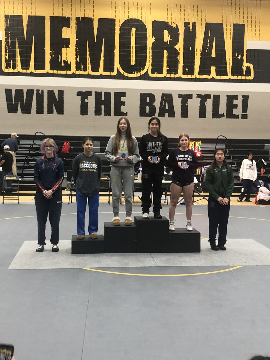 Panther Creek’s FIRST EVER, wrestling District Champion 🥇, AVA LEE!!! Hard work, heart, and perseverance was shown by Ava all season long and she earned her top spot at the podium at Girls 8-5A District Tournament!!! #DistrictChampion#pantherwrestling