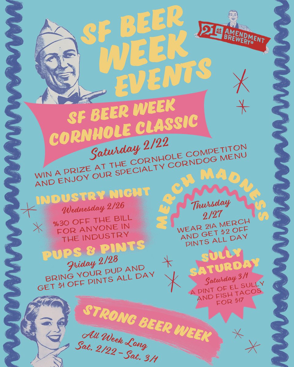 Who's ready for SF Beer Week?!🍺 We've got some fun stuff going on all week at our San Leandro Taproom (Saturday, Feb. 22nd - Saturday, March 1st)!

Head to our website for more deets.