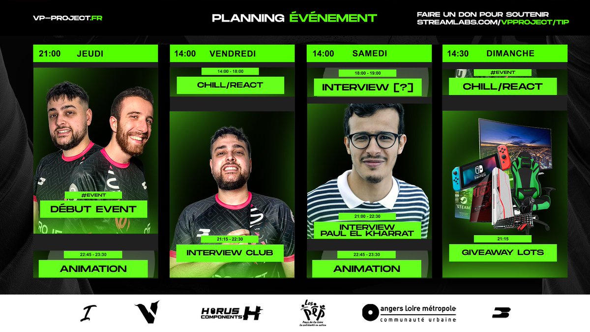 Une annonce les plus explosives! 

J'appelle à votre sens de l'unisson! 
<a href="/Agency_VP/">AGENCE VP PROJECT</a>  est actuellement en cours d'évènement! 

Soyez tous present pour soutenir! 
twitch.tv/vpproject

Un planning d envergure! 
Soyez présent!