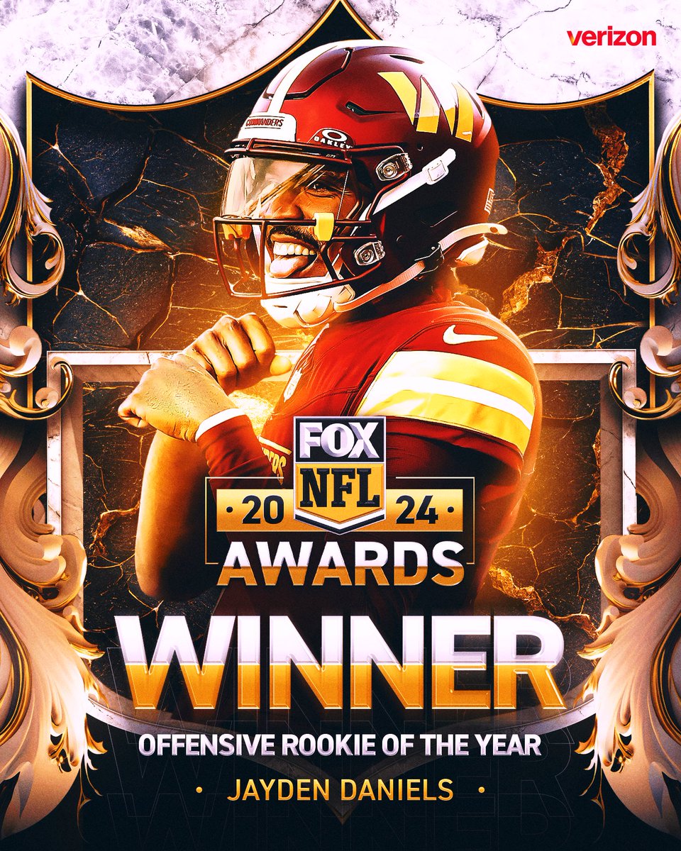 NFL on FOX Podcast (@nflonfoxpod) on Twitter photo Your 2024 Offensive Rookie of the Year is <a href="/Commanders/">Washington Commanders</a>' QB Jayden Daniels, as voted on by NFL on FOX fans! 🔥 Your 2024 Offensive Rookie of the Year is <a href="/Commanders/">Washington Commanders</a>' QB Jayden Daniels, as voted on by NFL on FOX fans! 🔥