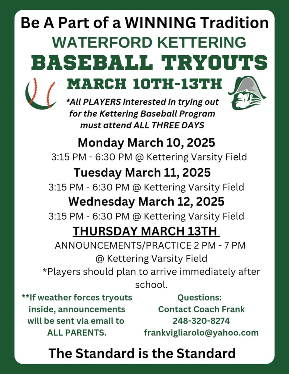 Waterford Kettering Baseball tweet media