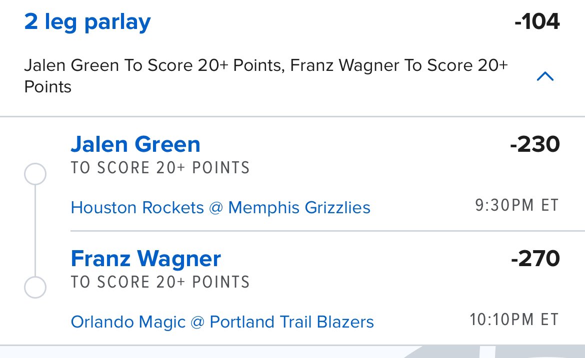 LadderMeUp's tweet image. Absolutely LOVE this play tonight. 🚀

Jalen Green 20+ pts
Franz Wagner 20+ pts
-104 FD

These guys are going to feast. Great matchups for both. LETS EAT 🎯💰

I was going to make this a Ladder Challenge play but it’ll be an instant loss if I do that 💀

#GamblingX…